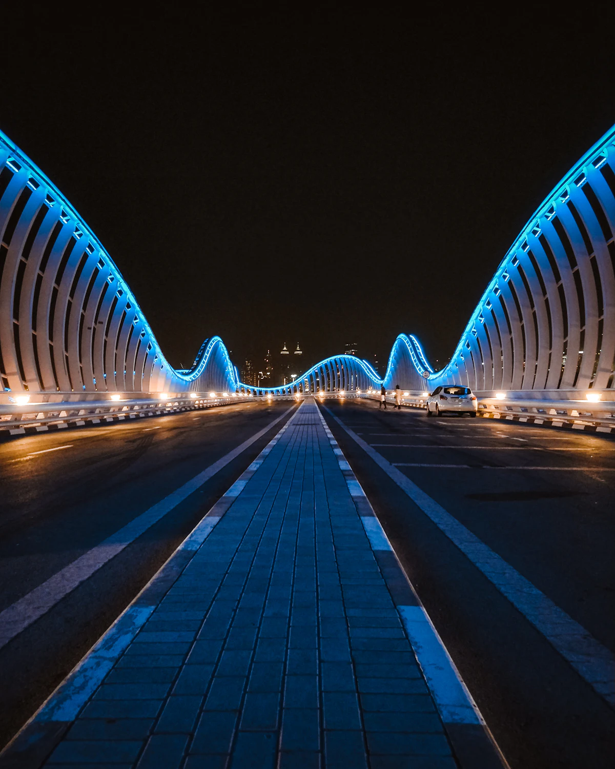 Meydan Bridge lit up at night