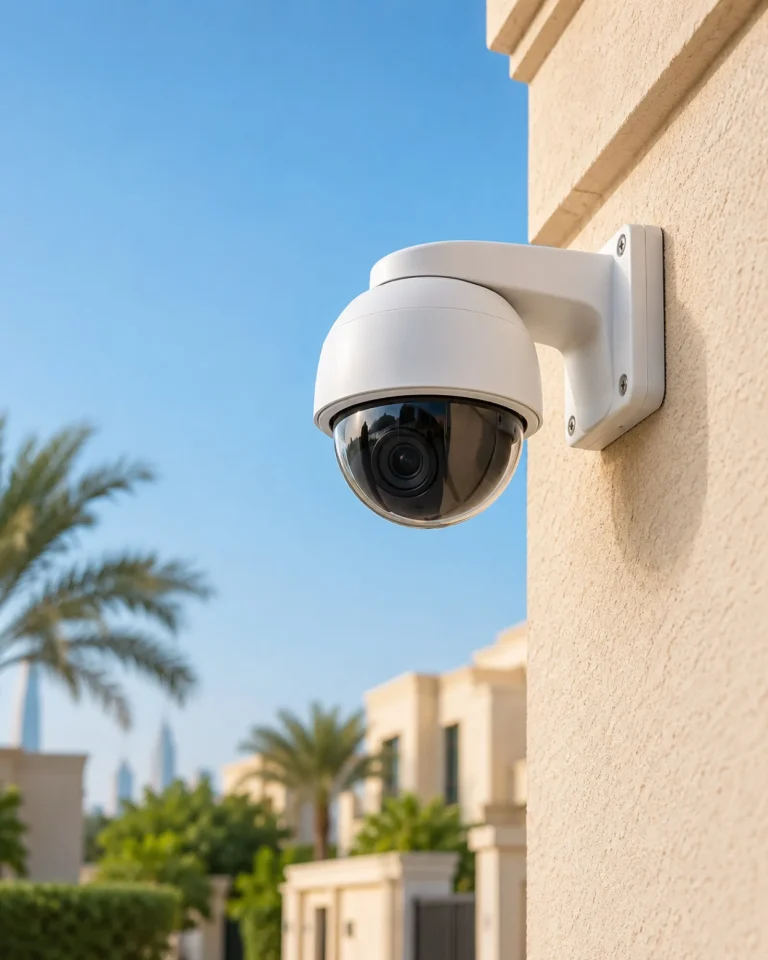 Dome CCTV camera on a villa wall in Dubai